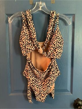 aerie womens Leopard Print One-Piece Swimsuit - Pink & Black